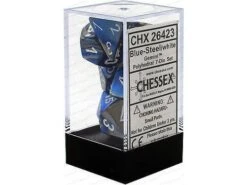 Chessex Dice - Gemini Blue-Steel With White - Set Of 7 - CHX 26423