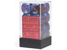 Chessex Dice - Gemini Black-Starlight With Red - Set Of 12 D6 - CHX 26658