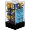 Chessex Dice - Gemini Blue-Gold With White - Set Of 12 D6 - CHX 26622
