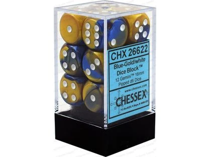 Chessex Dice - Gemini Blue-Gold With White - Set Of 12 D6 - CHX 26622 1 Chessex Dice - Gemini Blue-Gold With White - Set Of 12 D6 - CHX 26622