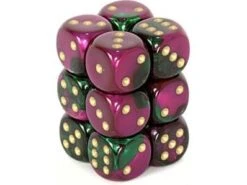 Chessex Dice - Gemini Green-Purple With Gold - Set Of 12 D6 - CHX 26634