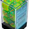 Chessex Dice - Luminary Gemini Plasma Green-Teal With Orange - Set Of 12 D6 - CHX 26670
