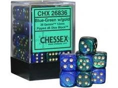 Chessex Dice - Gemini Blue-Green With Gold - Set Of 36 D6 - CHX 26836