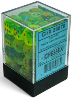 Chessex Dice - Luminary Gemini Plasma Green-Teal With Orange - Set Of 36 D6 - CHX 26870