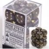 Chessex Dice - Leaf Black Gold With Silver - Set Of 12 D6 - CHX 27618