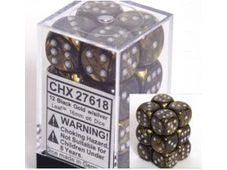 Chessex Dice - Leaf Black Gold With Silver - Set Of 12 D6 - CHX 27618