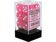 Chessex Dice - Frosted Pink With White - Set Of 12 D6 - CHX 27664
