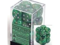 Chessex Dice - Lustrous Green With Silver - Set Of 12 D6 - CHX 27695