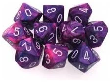 Chessex Dice - Festive Violet With White - Set Of Ten D10 - CHX 27257