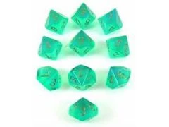 Chessex Dice - Borealis Light Green With Gold - Set Of Ten D10 - CHX 27225