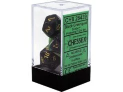 Chessex Dice - Gemini Black-Green With Gold - Set Of 7 - CHX 26439