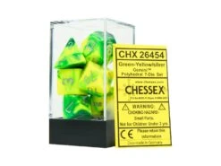 Chessex Dice - Gemini Green-Yellow With Silver - Set Of 7 - CHX 26454