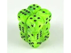 Chessex Dice - Vortex Bright Green With Black - Set Of 12 D6 - CHX 27630