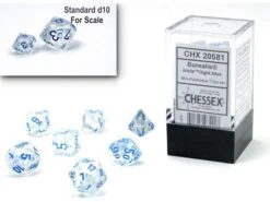 Chessex Dice - Mini Borealis Icicle With Light Blue - Set Of 7 - CHX 20581