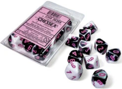 Chessex Dice - Gemini Black-White With Pink - Set Of 10 D10 - CHX 26269