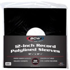BCW - Black Paper Record Sleeves Polylined With Hole - 12 1/8" X 12" - Package Of 50