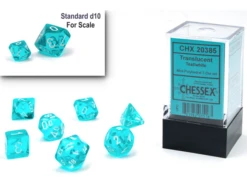 Chessex Dice - Mini Translucent Teal With White - Set Of 7 - CHX 20385